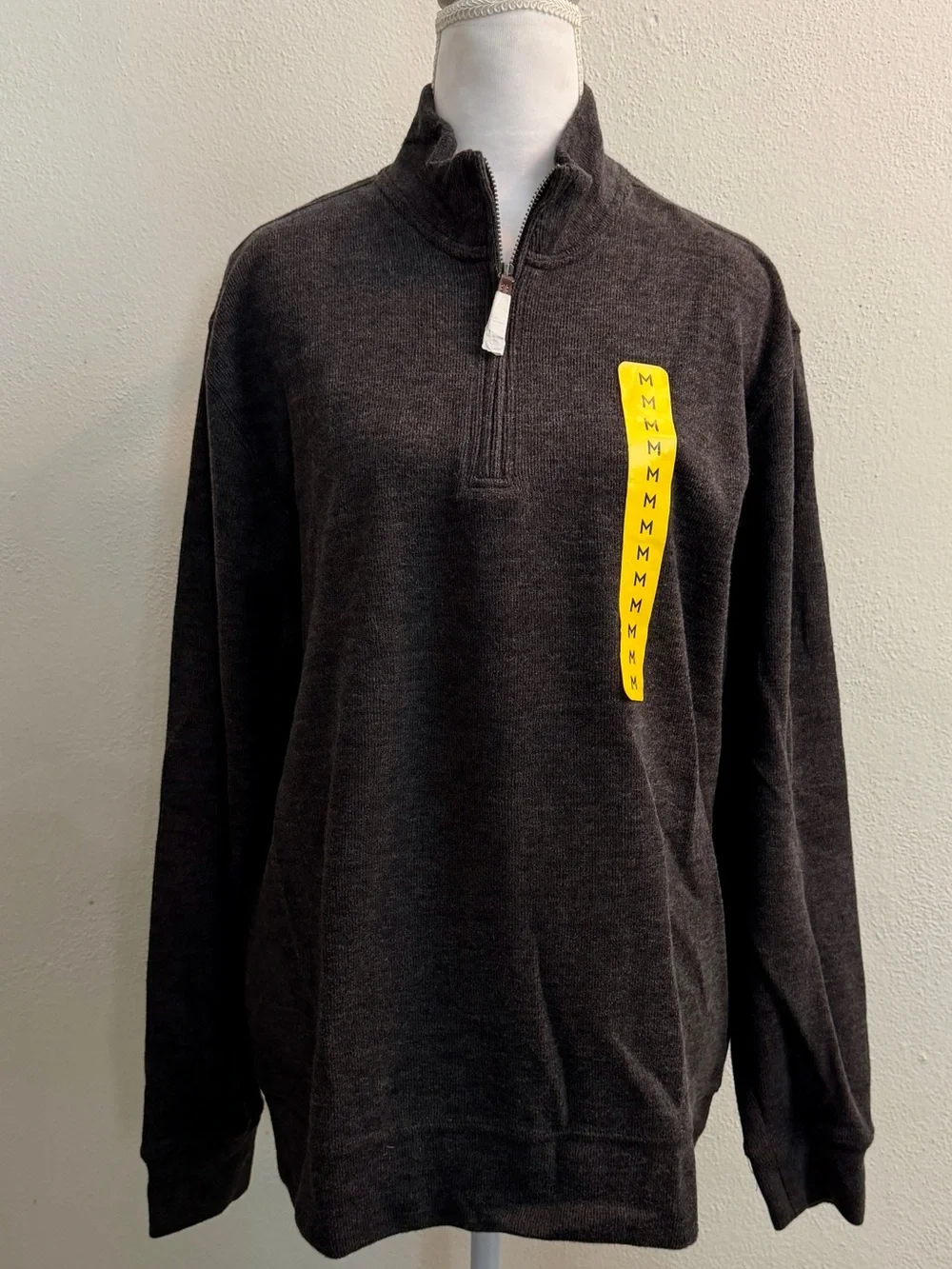 Lands' End Ribbed Quarter Zip Pullover Sweater Men's Medium Dark Charcoal Gray